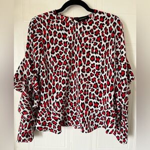 Robert Rodriguez Lena Leopard Print Split Sleeve Top Red
